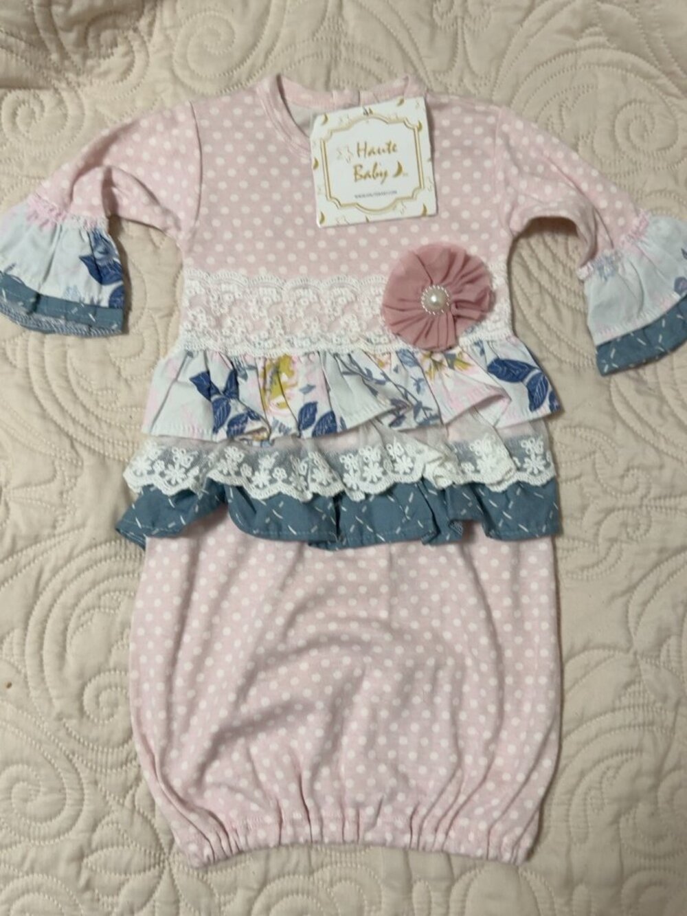 Haute Baby Pink Floral Ruffle Lace Baby Gown